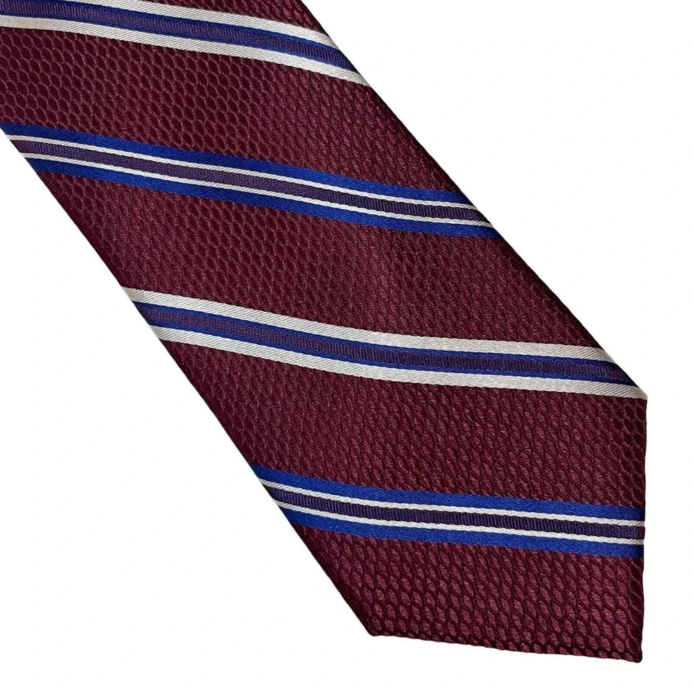 Alan Flusser Men's Necktie Maroon Blue‎ White Striped